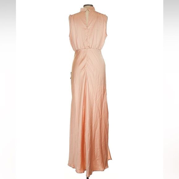 Lulus Classic Elegance Blush Satin Sleeveless Mock Neck Maxi Dress Small NEW - Picture 15 of 15